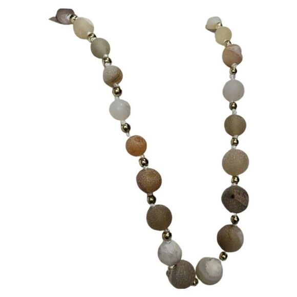 Vintage Tan Spherical Large Beaded Round Long Graduated Stone Necklace 40” - Picture 3 of 12